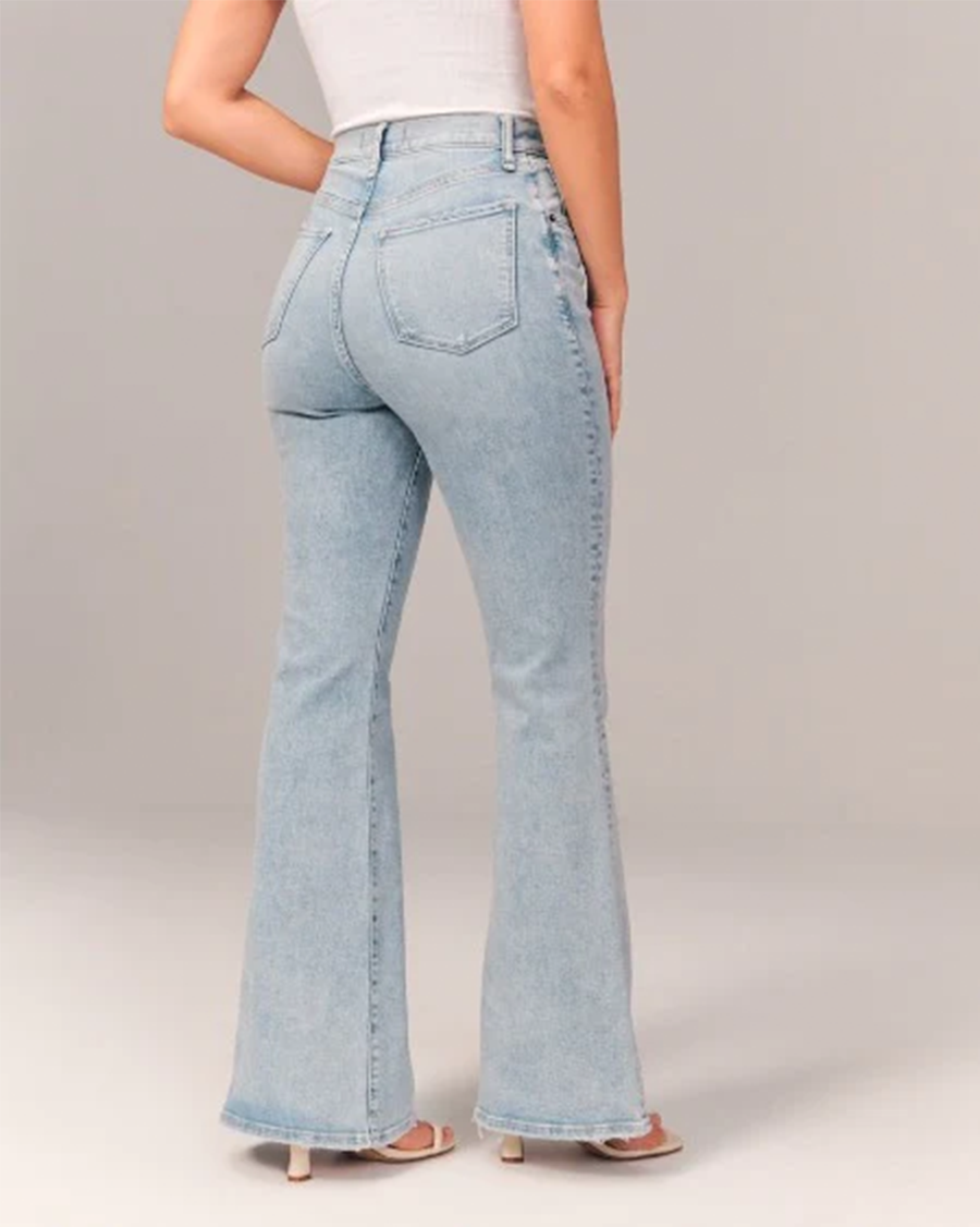 Women's High Waisted Flared Denim Jeans with Five-Pocket Styling