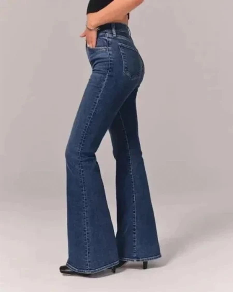 Women's High Waisted Flared Denim Jeans with Five-Pocket Styling