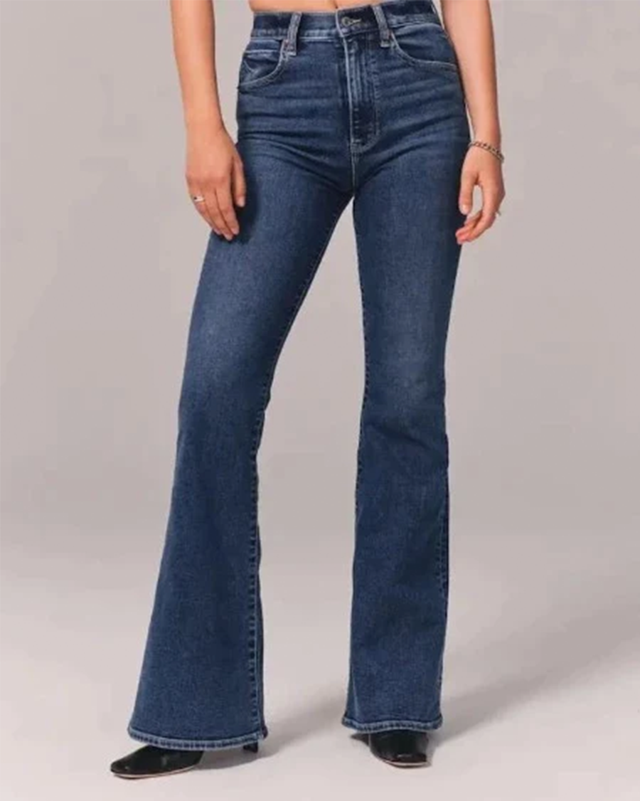 Women's High Waisted Flared Denim Jeans with Five-Pocket Styling