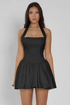 Black Corset Mini Dress with Halter Neck