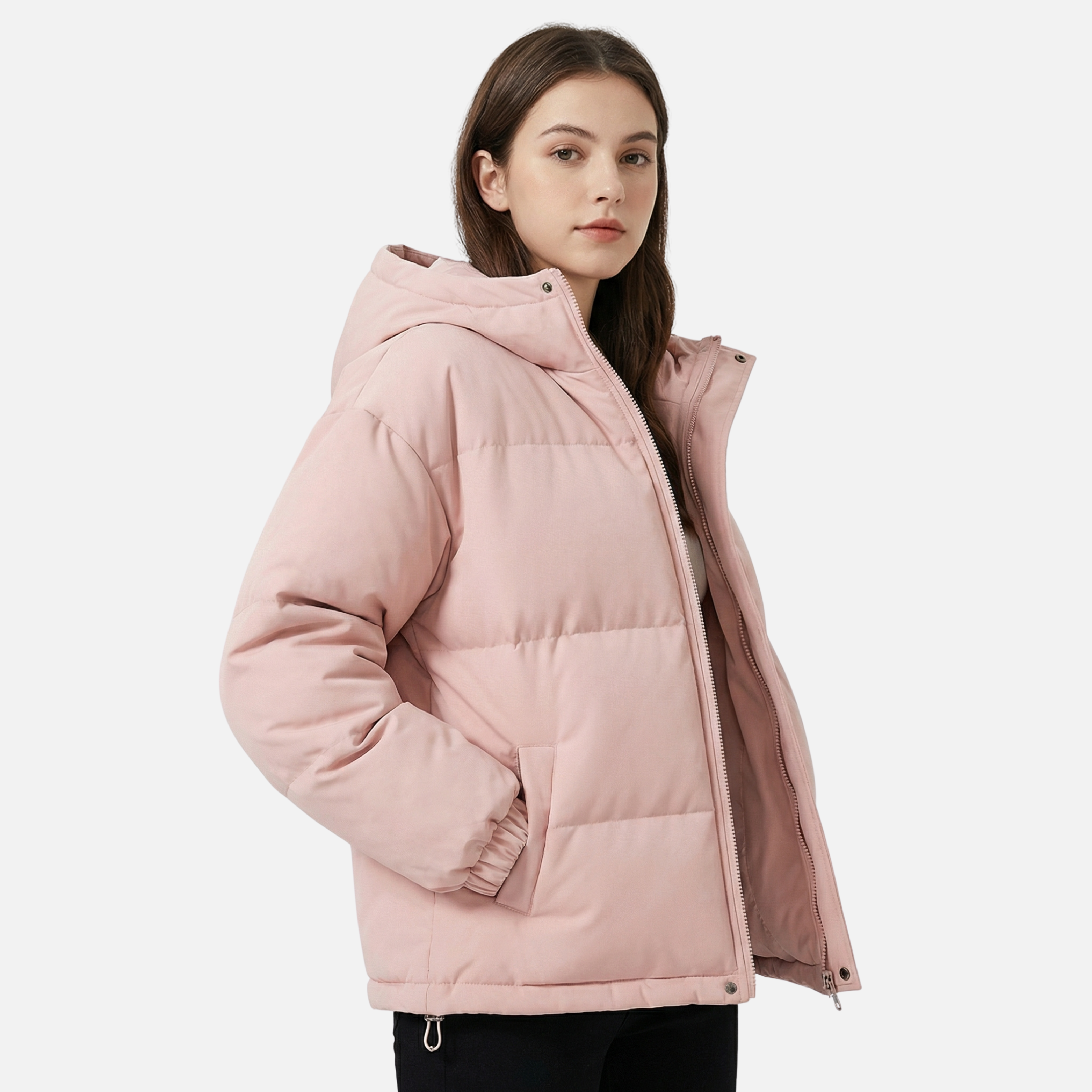 Women's Insulated Hooded Padded Jacket with Zip Closure