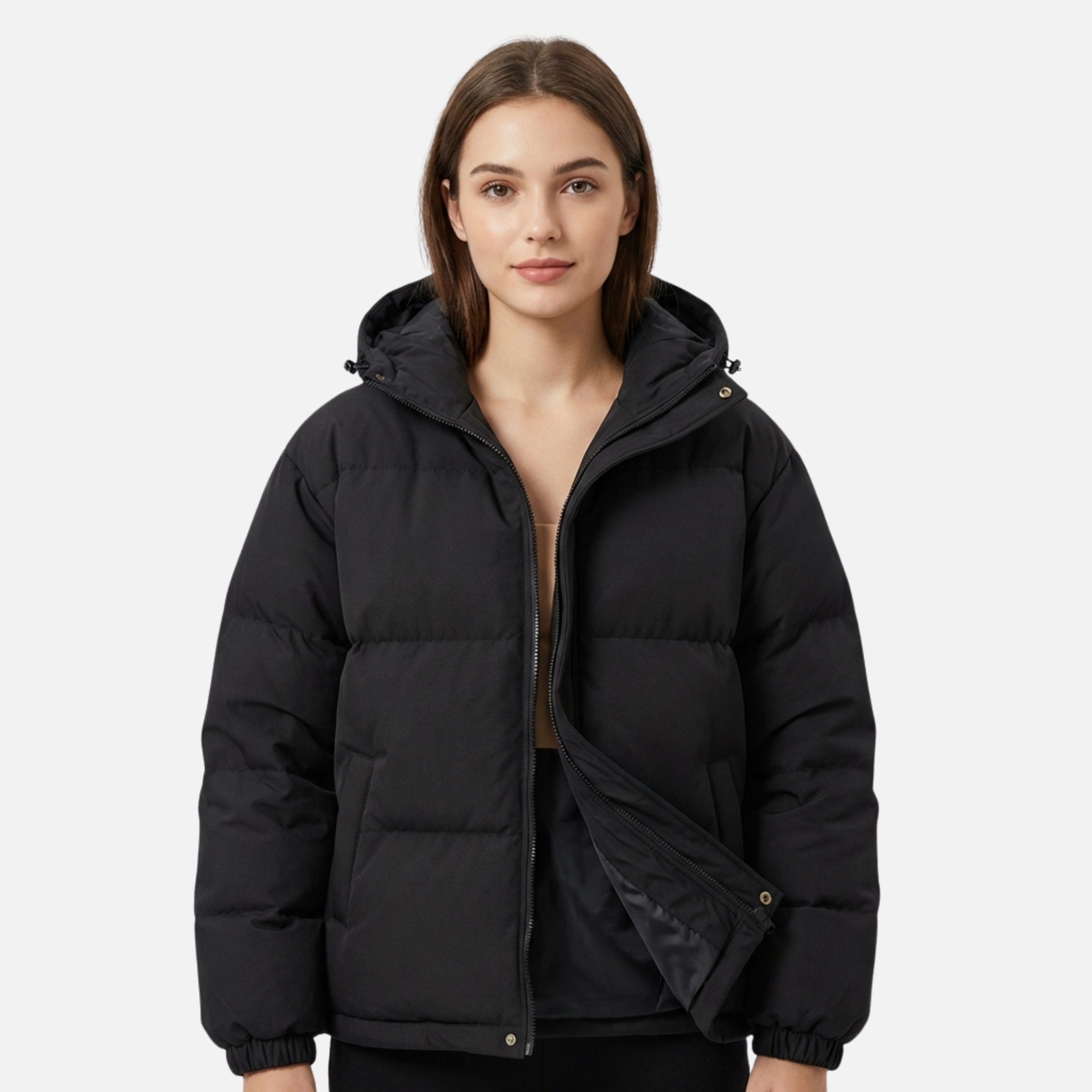 Women's Insulated Hooded Padded Jacket with Zip Closure
