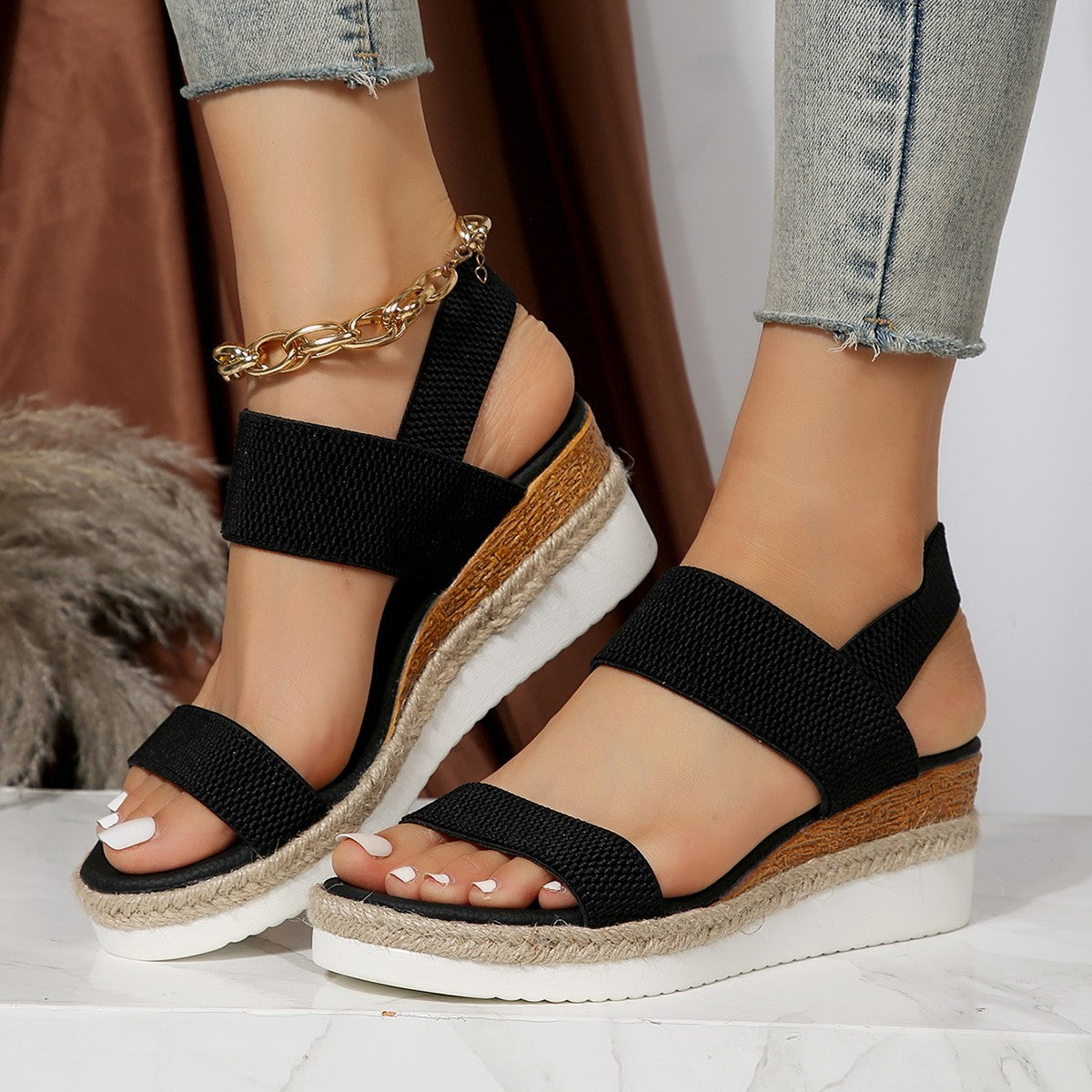 Women's Platform Sandals with Jute Espadrille Detail