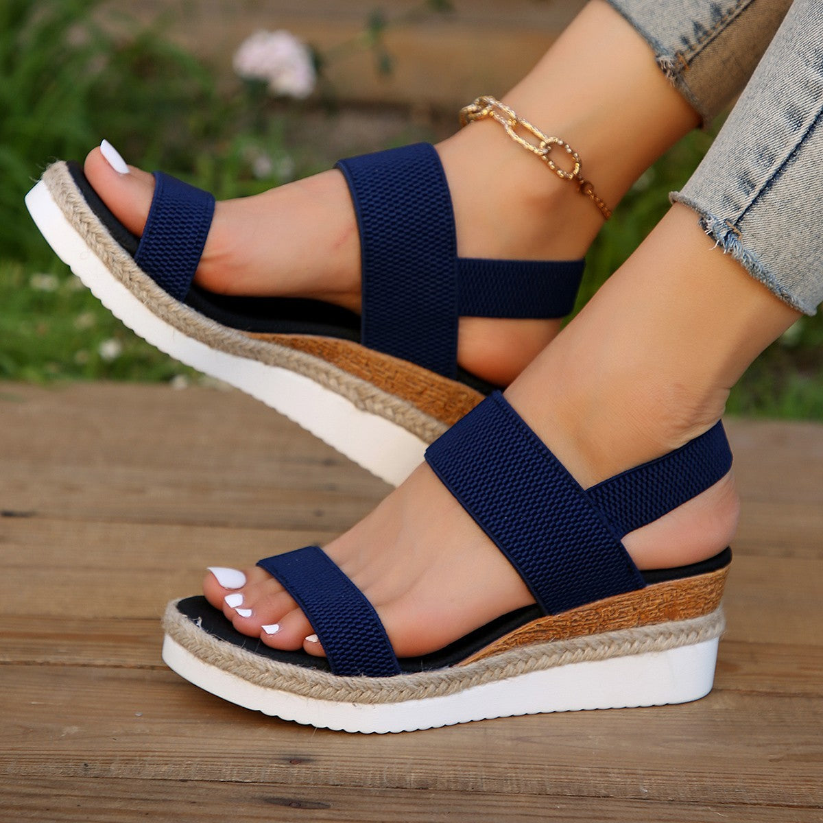 Women's Platform Sandals with Jute Espadrille Detail