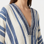 Women's Striped Kaftan Beach Tunic with Embroidered V-Neck