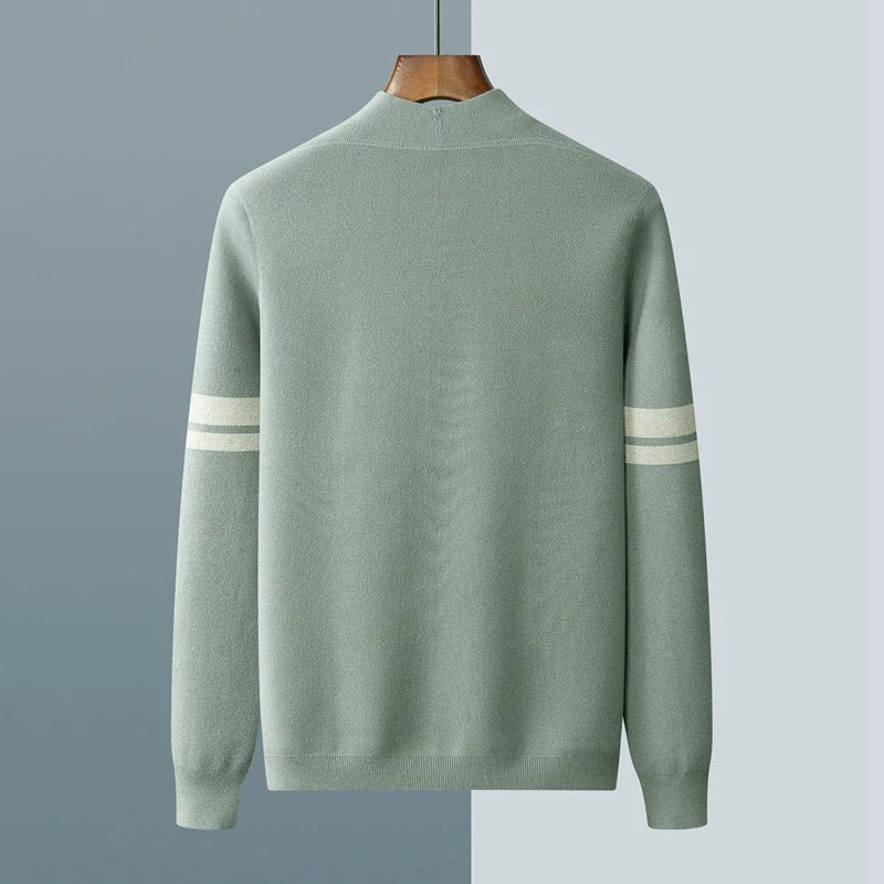 Men's Knit Casual Cardigan with Contrast Sleeve Stripes