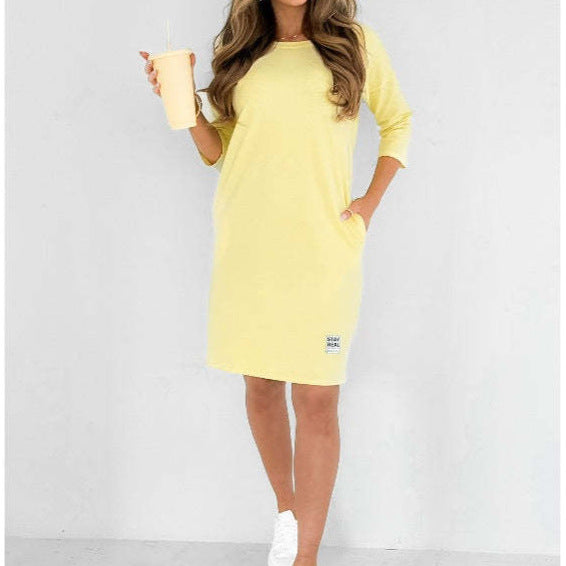 Women's Relaxed Knit Mini Dress with Three-Quarter Sleeves