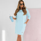 Women's Relaxed Knit Mini Dress with Three-Quarter Sleeves