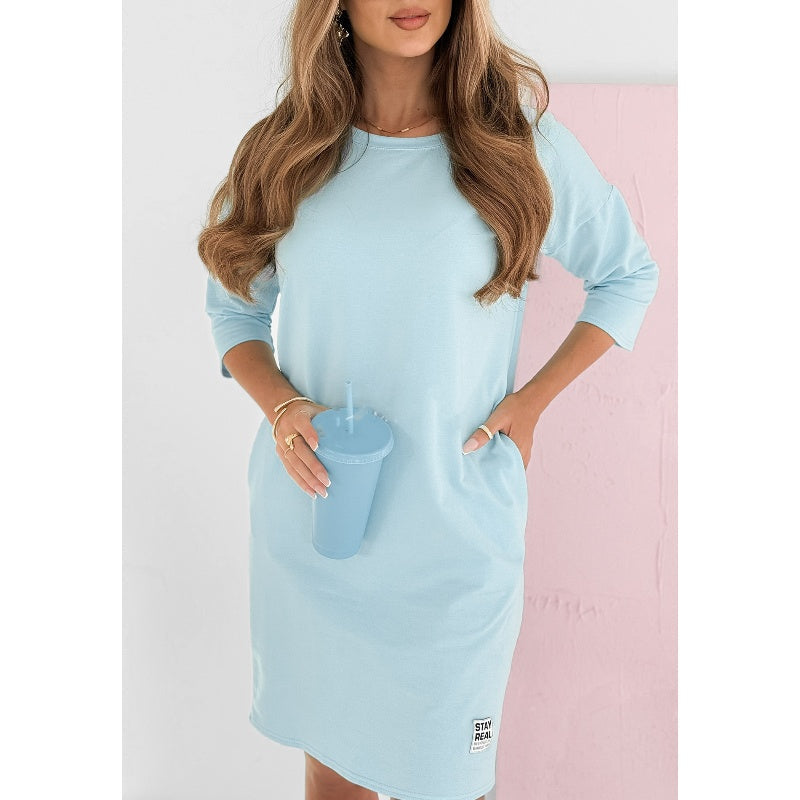 Women's Relaxed Knit Mini Dress with Three-Quarter Sleeves