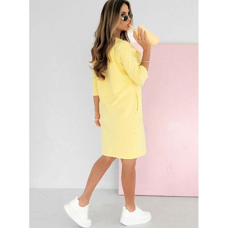 Women's Relaxed Knit Mini Dress with Three-Quarter Sleeves