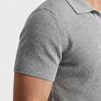 Men's Ribbed Knit Polo Shirt with V-Neck Placket