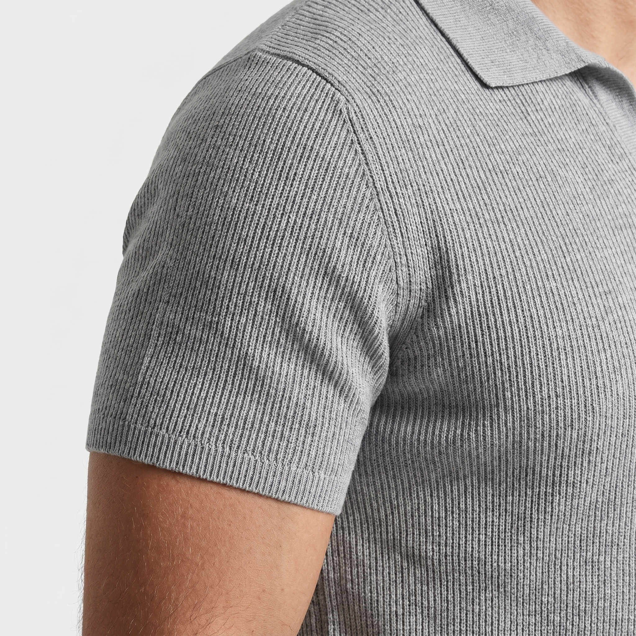 Men's Ribbed Knit Polo Shirt with V-Neck Placket