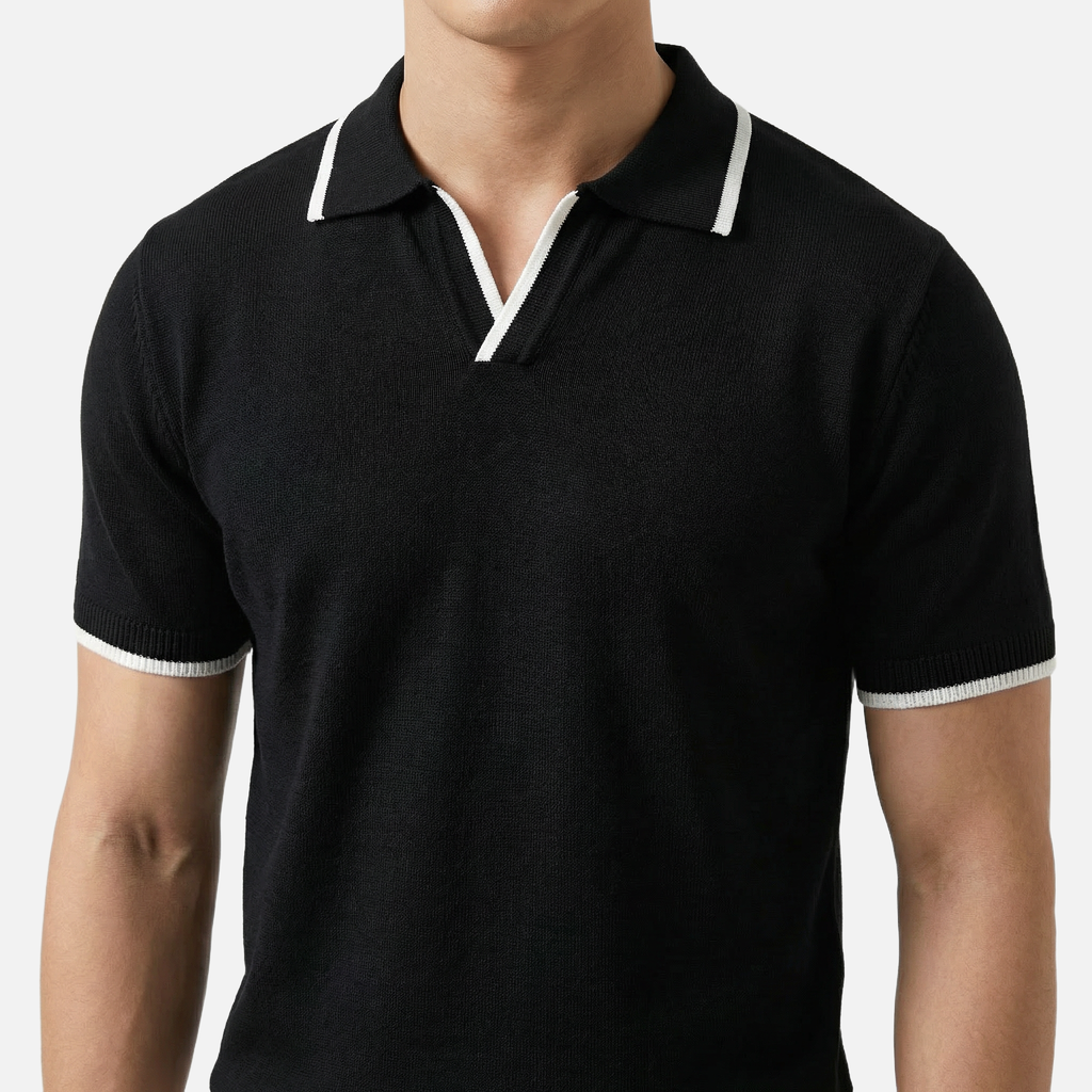 Men's Knit Polo Shirt with V-Neck Placket