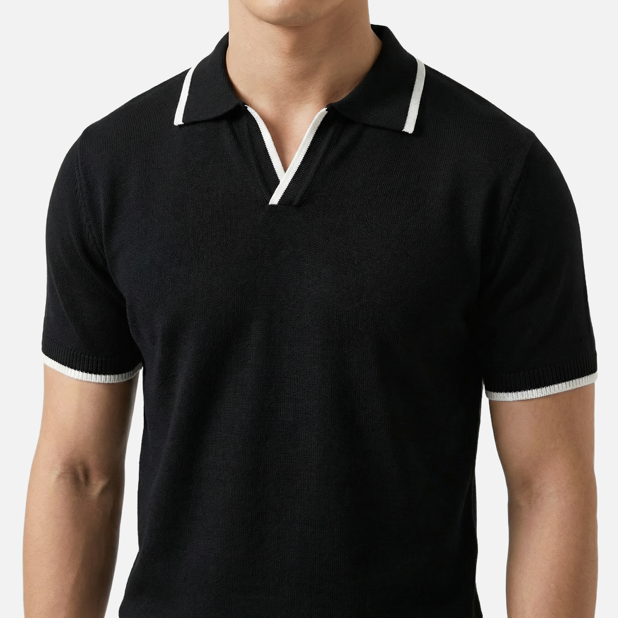 Men's Knit Polo Shirt with V-Neck Placket