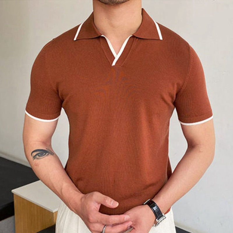 Men's Knit Polo Shirt with V-Neck Placket
