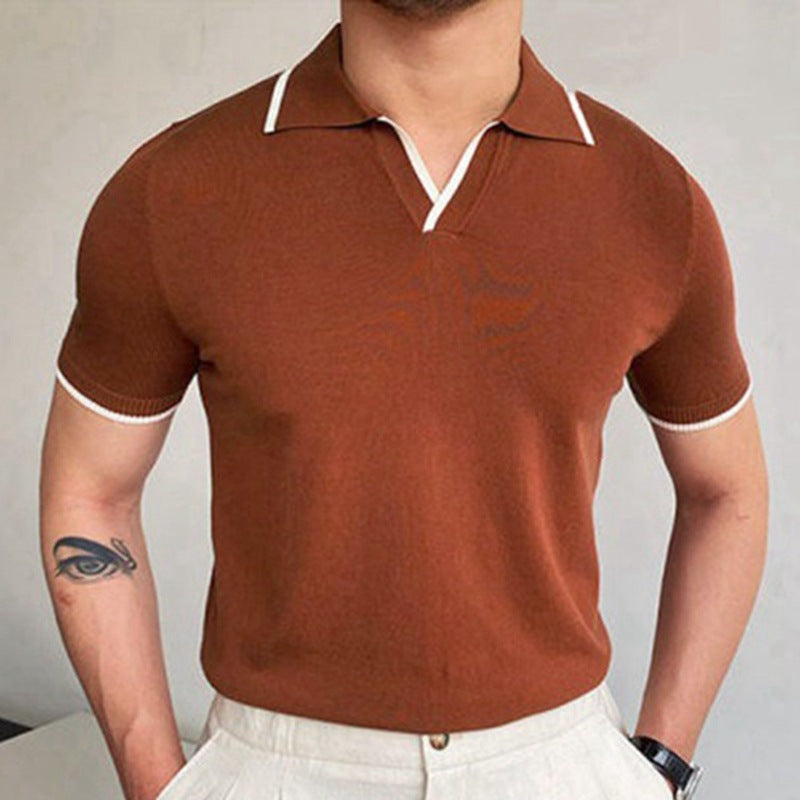 Men's Knit Polo Shirt with V-Neck Placket