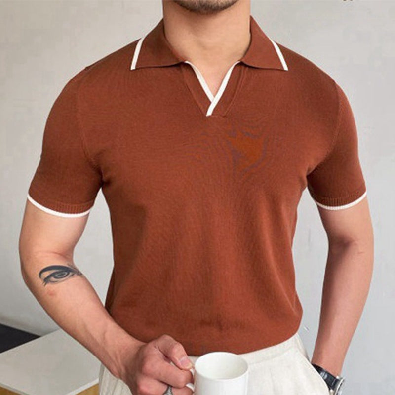 Men's Knit Polo Shirt with V-Neck Placket