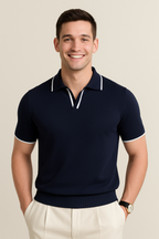 Men's Knit Polo Shirt with V-Neck Placket