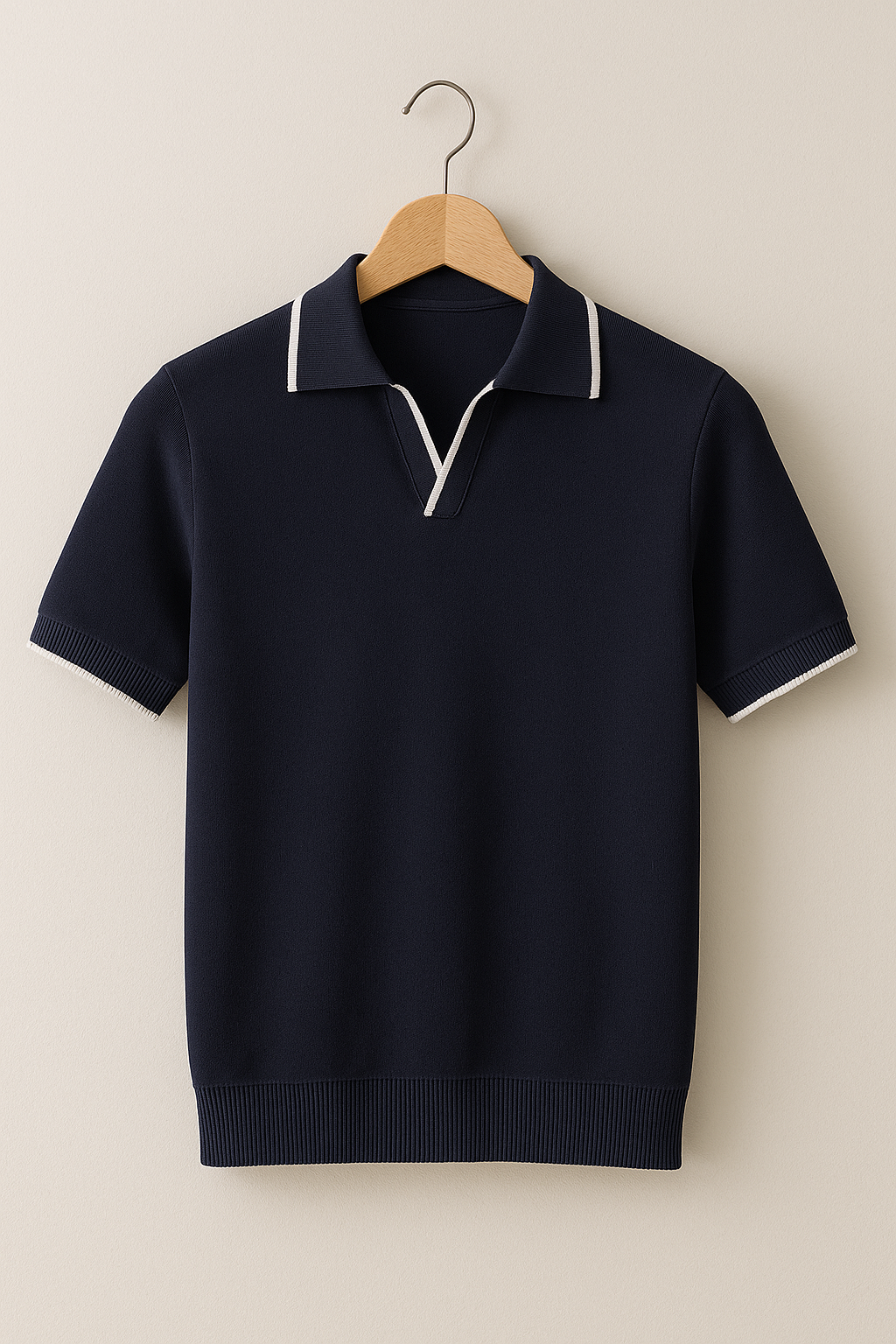Men's Knit Polo Shirt with V-Neck Placket