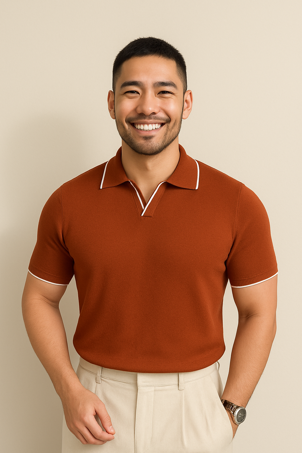Men's Knit Polo Shirt with V-Neck Placket