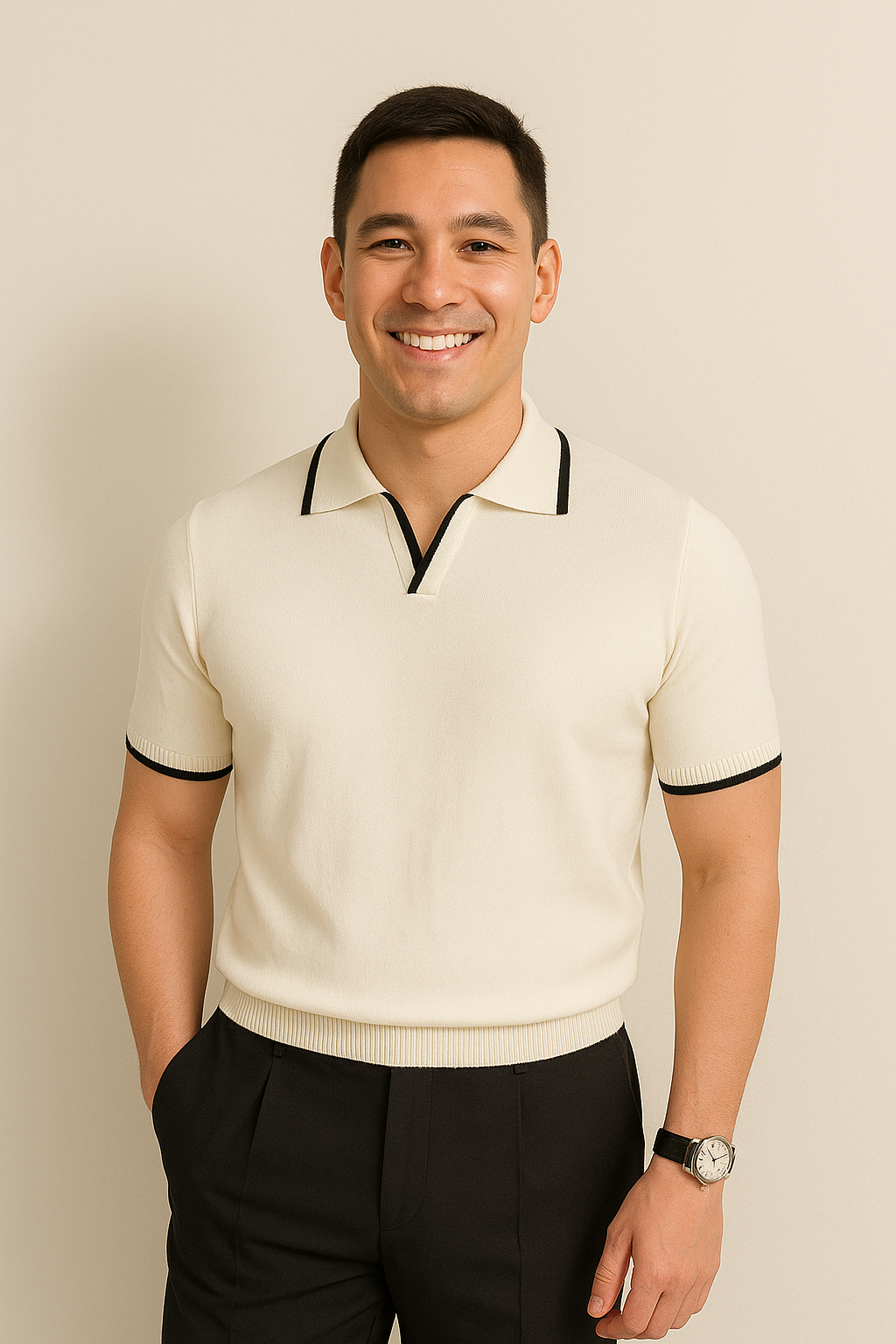 Men's Knit Polo Shirt with V-Neck Placket