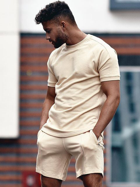 Men's Knit Loungewear Set with Drawstring Shorts