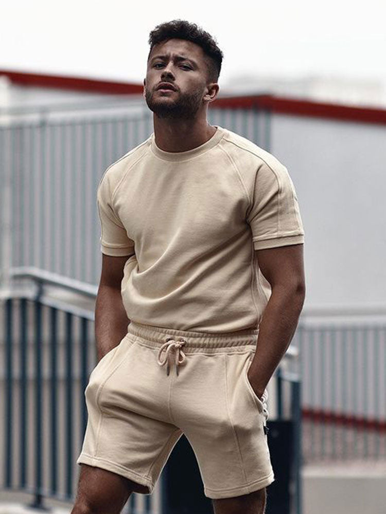 Men's Knit Loungewear Set with Drawstring Shorts