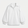 Women's Cotton Button Blouse with Balloon Sleeves