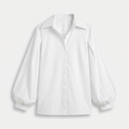 Women's Cotton Button Blouse with Balloon Sleeves