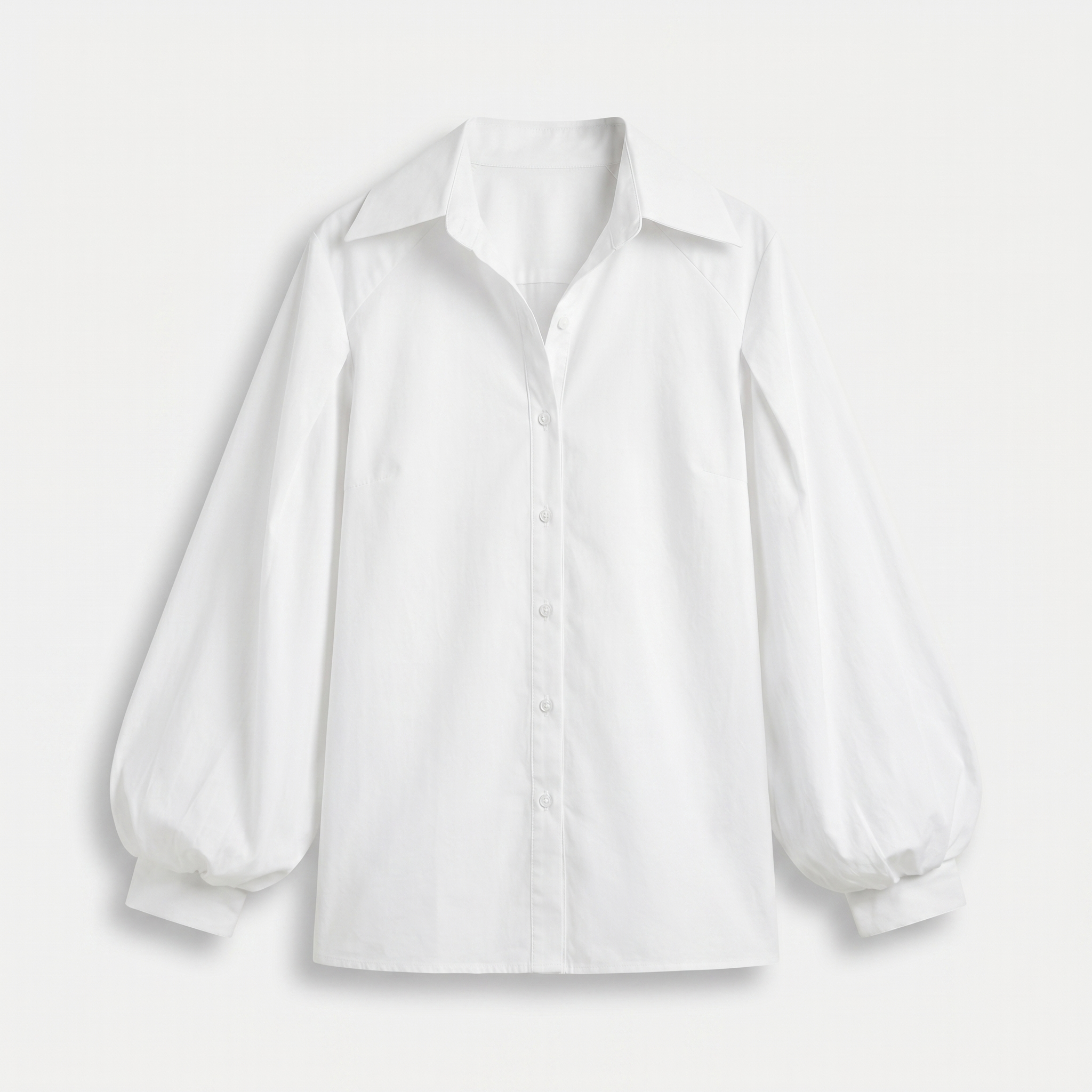 Women's Cotton Button Blouse with Balloon Sleeves