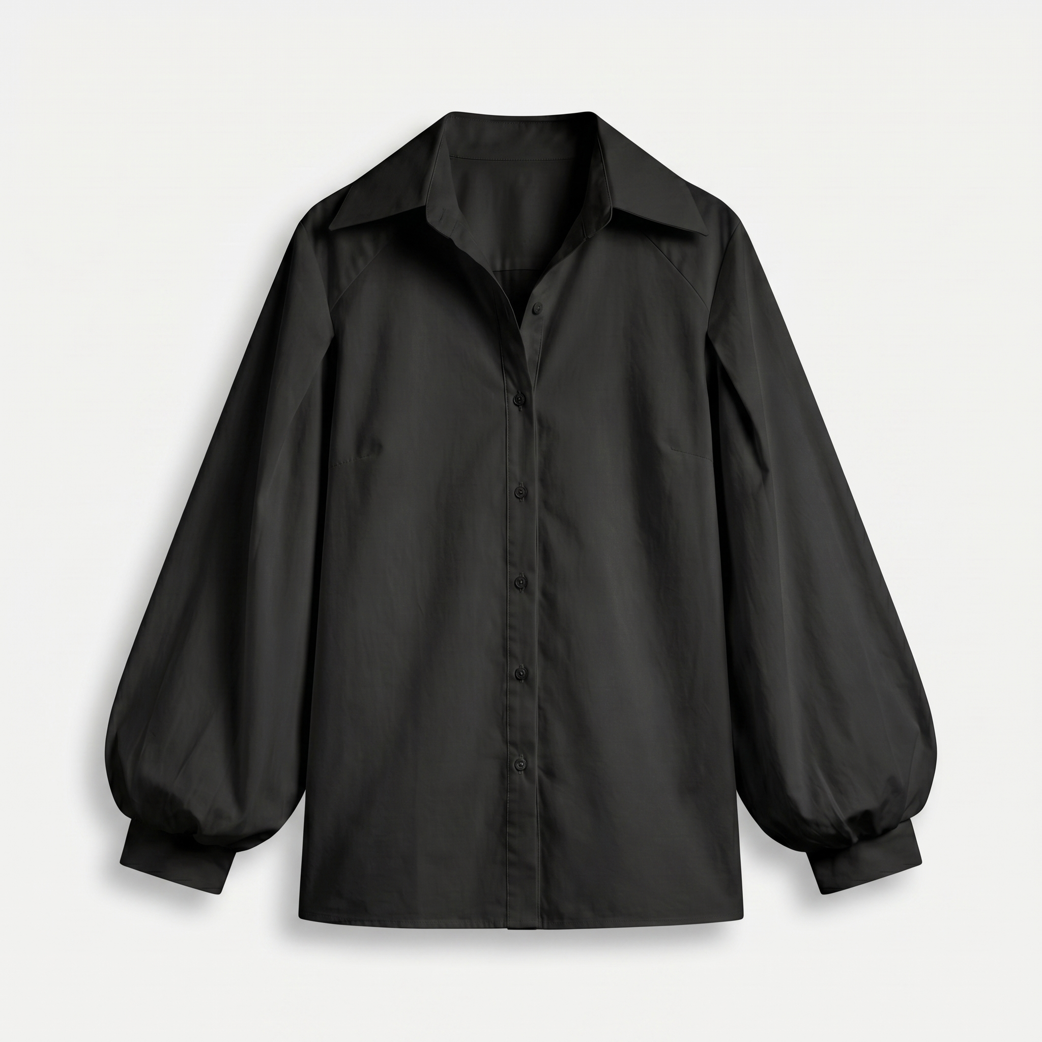 Women's Cotton Button Blouse with Balloon Sleeves