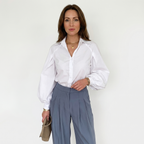 Women's Cotton Button Blouse with Balloon Sleeves