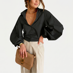 Women's Cotton Button Blouse with Balloon Sleeves