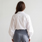 Women's Cotton Button Blouse with Balloon Sleeves