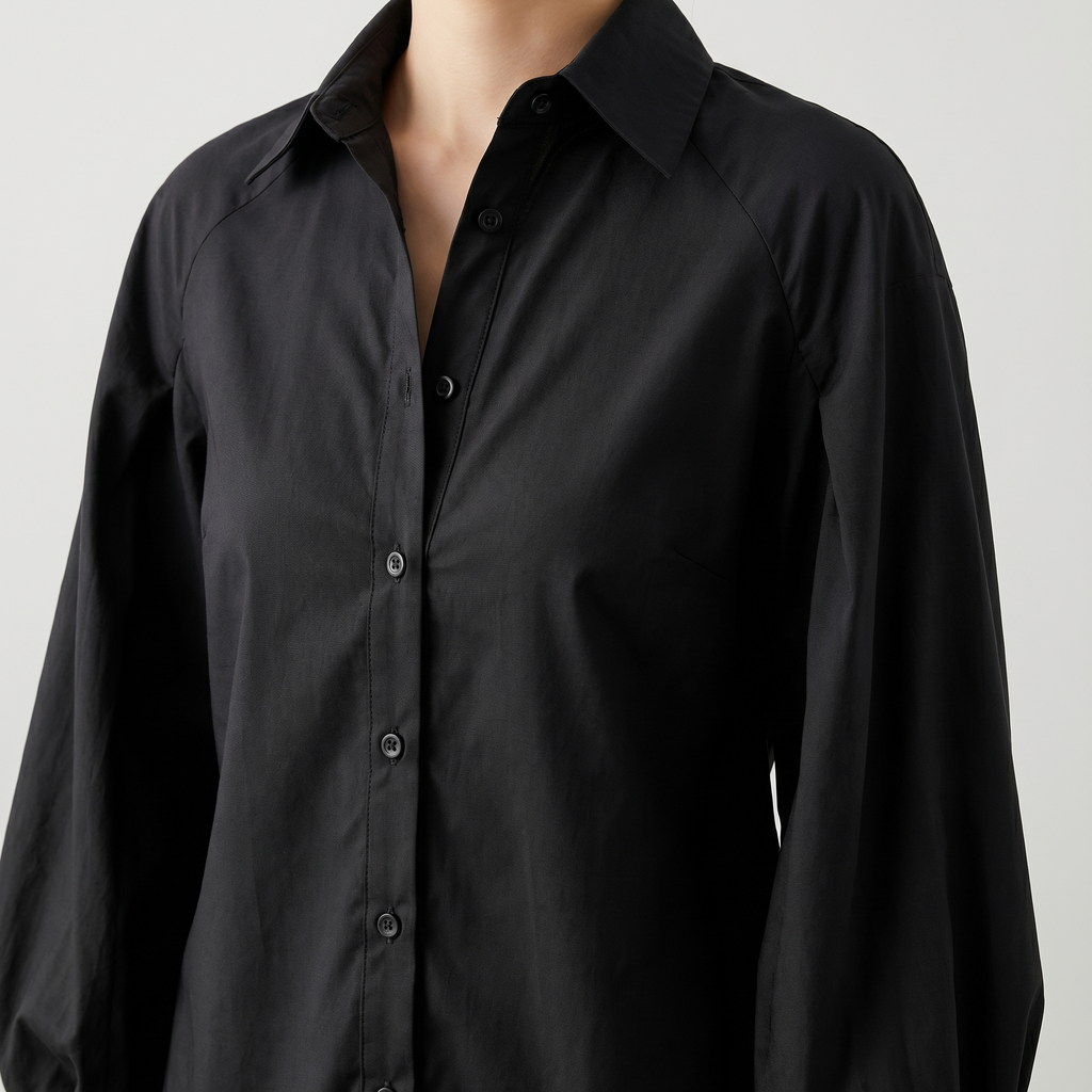 Women's Cotton Button Blouse with Balloon Sleeves