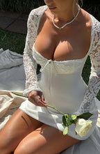 White Lace Mini Dress with Sheer Sleeves