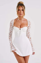 White Lace Mini Dress with Sheer Sleeves