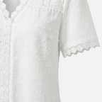 Women's Lace-Trimmed Textured Blouse with V-Neckline