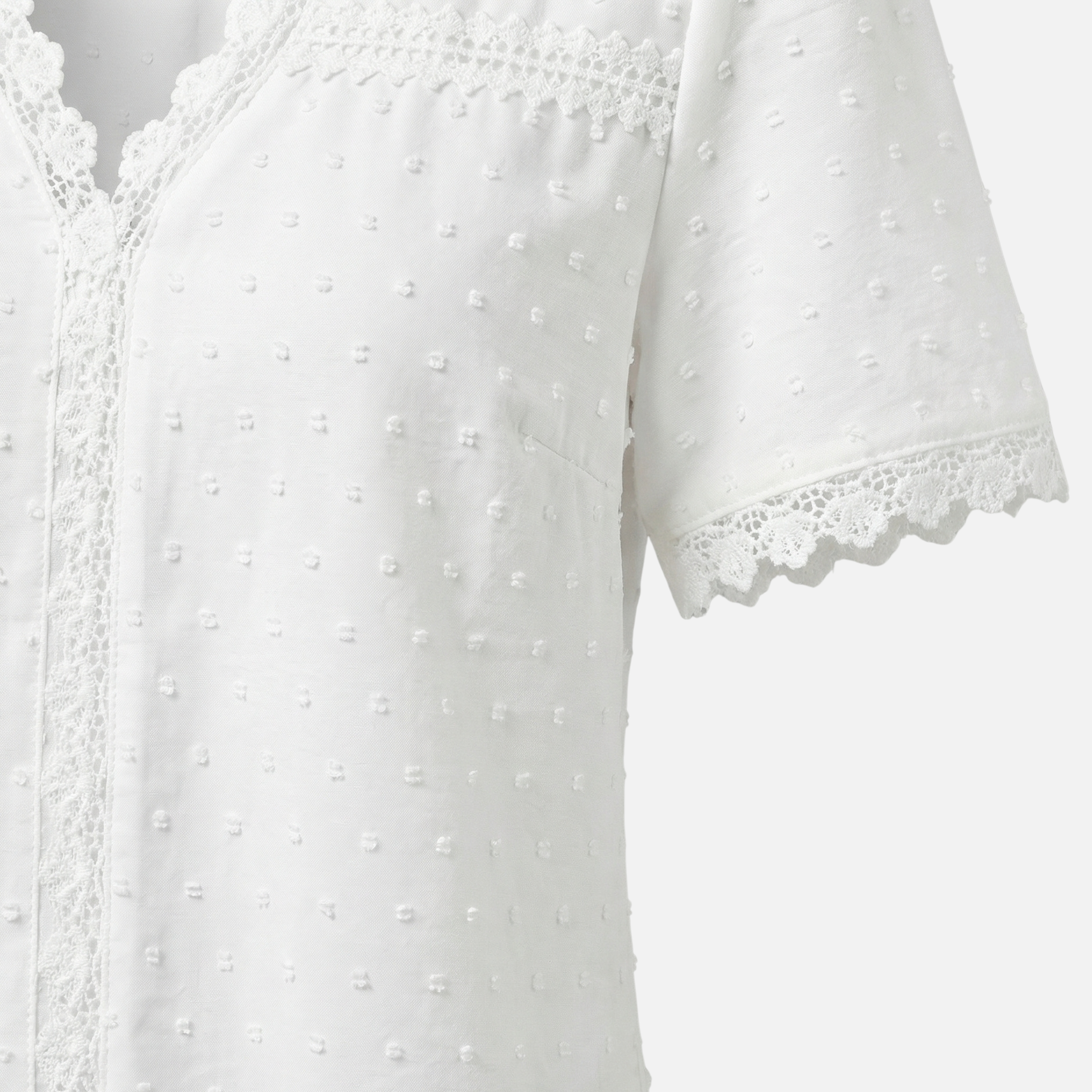 Women's Lace-Trimmed Textured Blouse with V-Neckline
