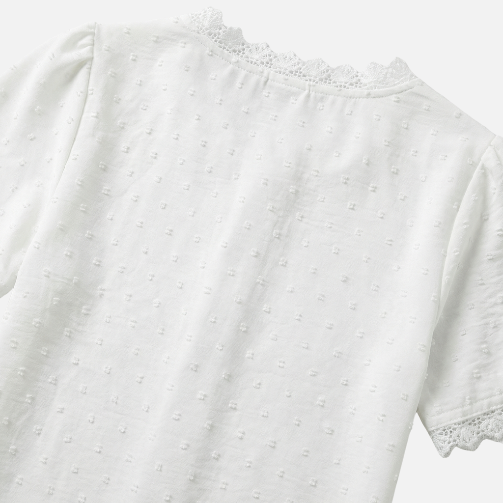 Women's Lace-Trimmed Textured Blouse with V-Neckline