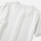 Women's Lace-Trimmed Textured Blouse with V-Neckline