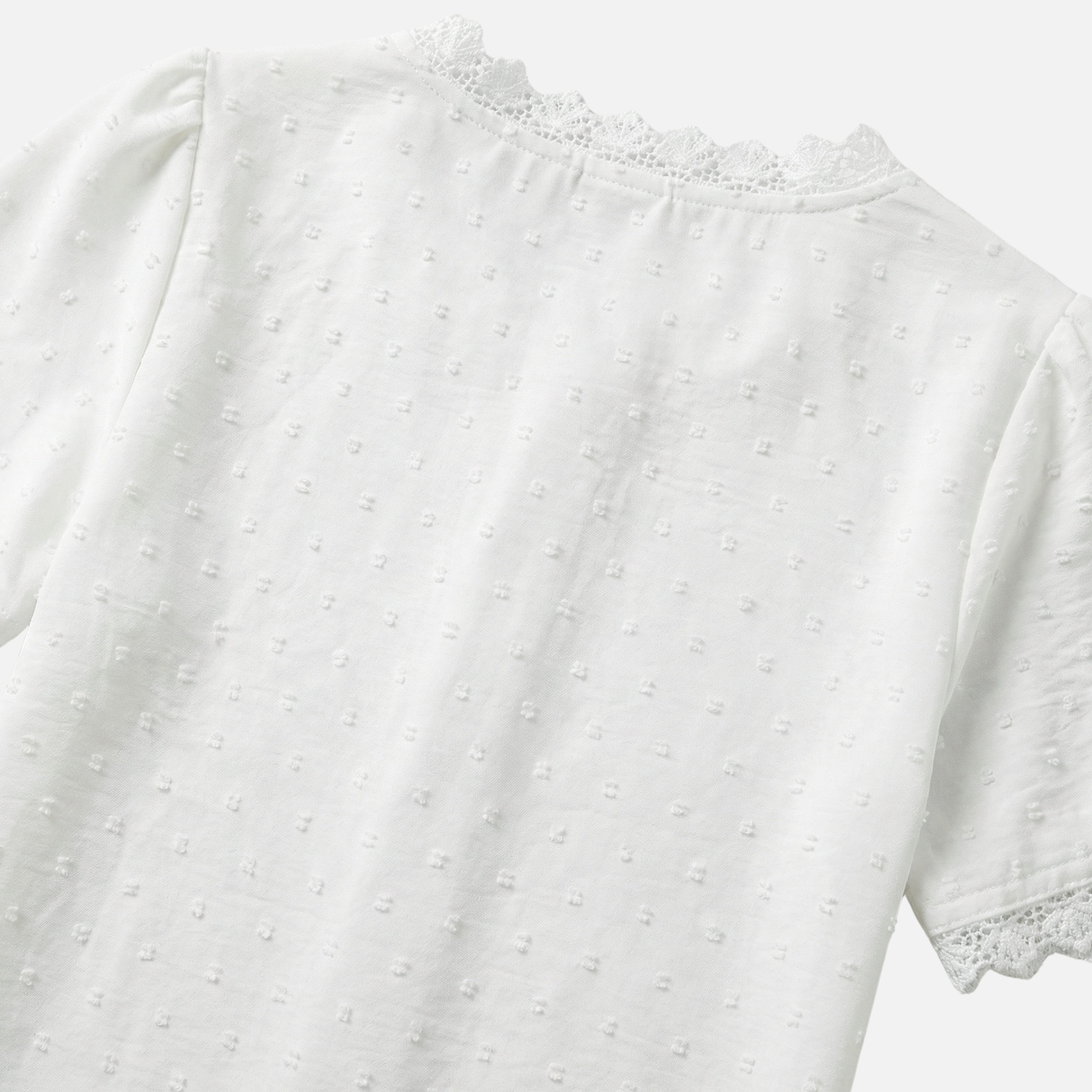 Women's Lace-Trimmed Textured Blouse with V-Neckline