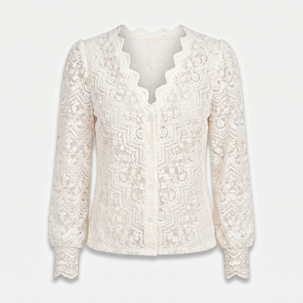 Women's Lace Blouse with Scalloped V-Neck