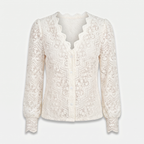 Women's Lace Blouse with Scalloped V-Neck