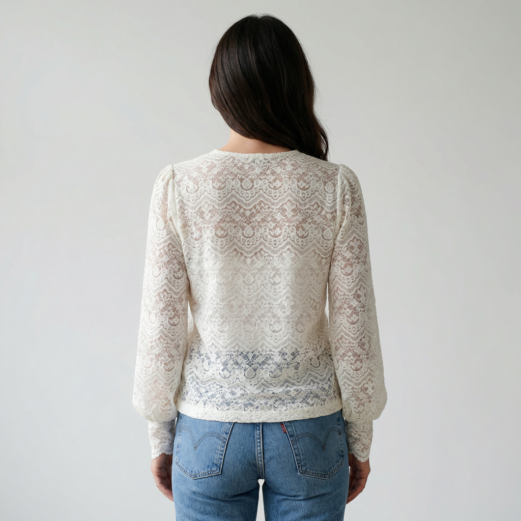Women's Lace Blouse with Scalloped V-Neck