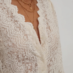Women's Lace Blouse with Scalloped V-Neck