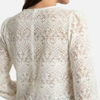 Women's Lace Blouse with Scalloped V-Neck
