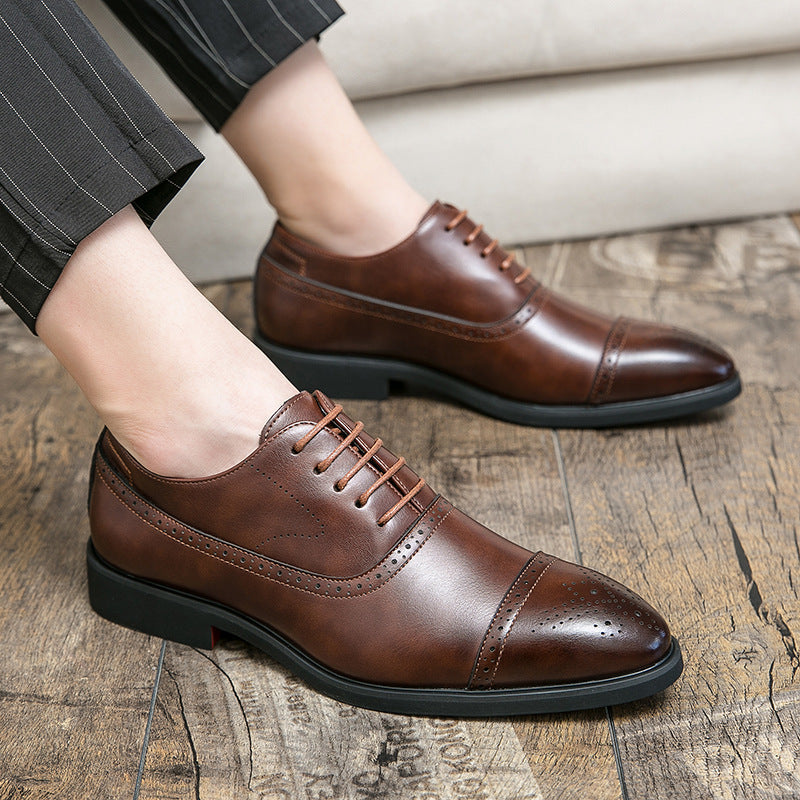 Men's Lace-Up Brogue Formal Shoes with Perforated Toe Cap