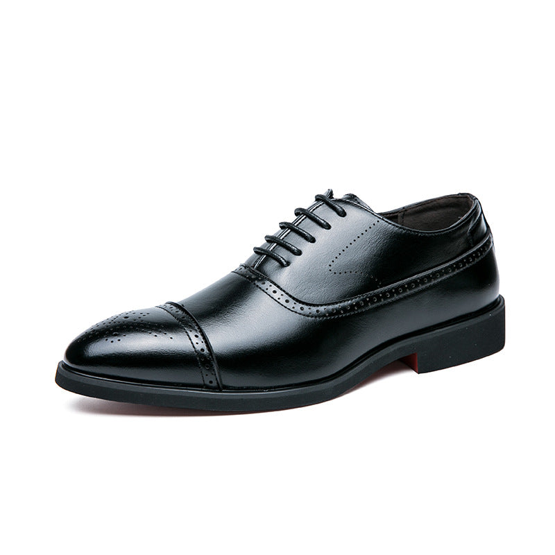 Men's Lace-Up Brogue Formal Shoes with Perforated Toe Cap