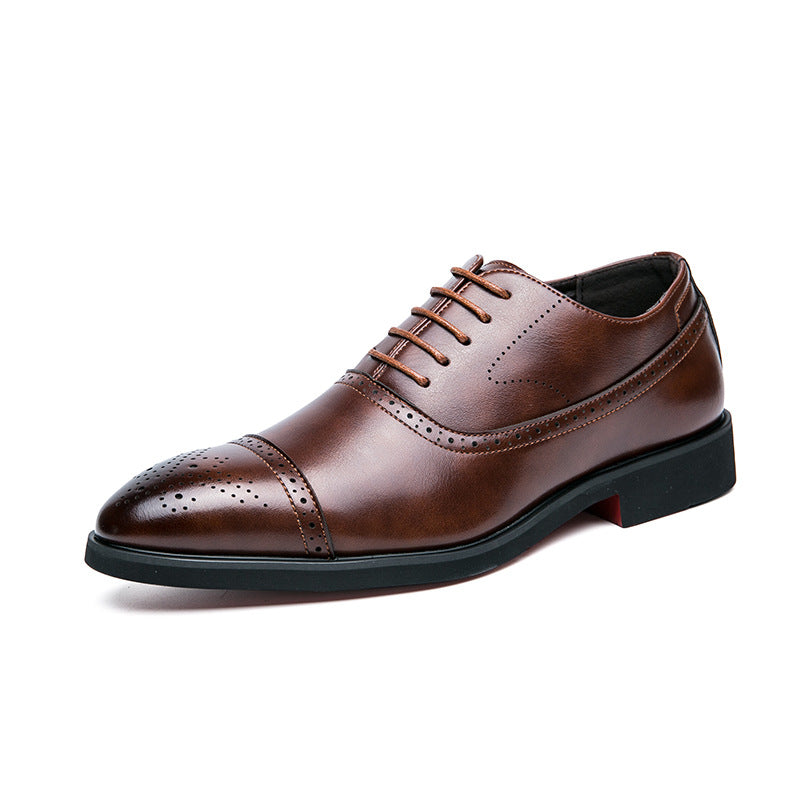 Men's Lace-Up Brogue Formal Shoes with Perforated Toe Cap